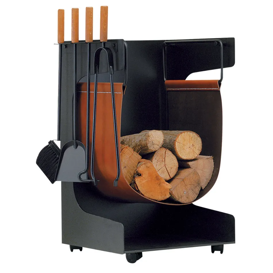 Suporte de madeira em couro ecológico e metal com 4 acessórios Fabricado na Itália - Camelo